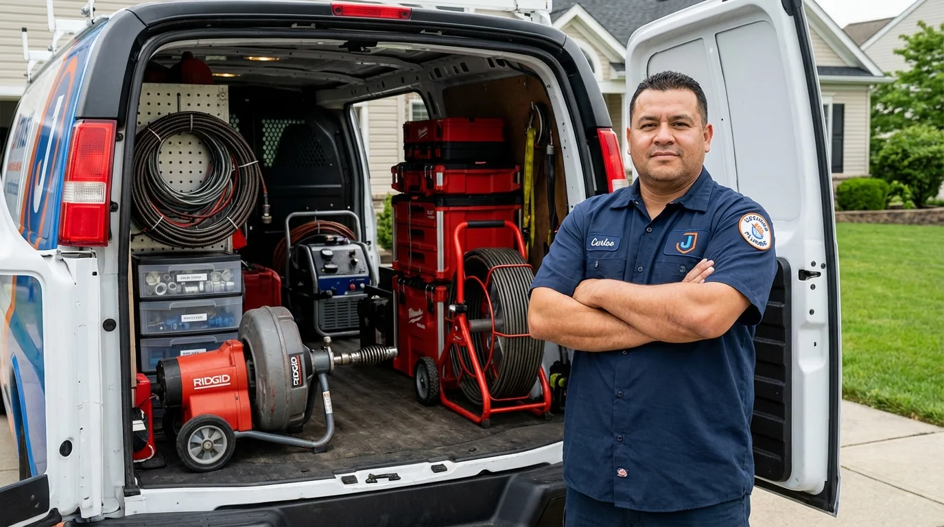 Professional drain cleaning equipment and Johns Plumbing LLC plumber in Ashford