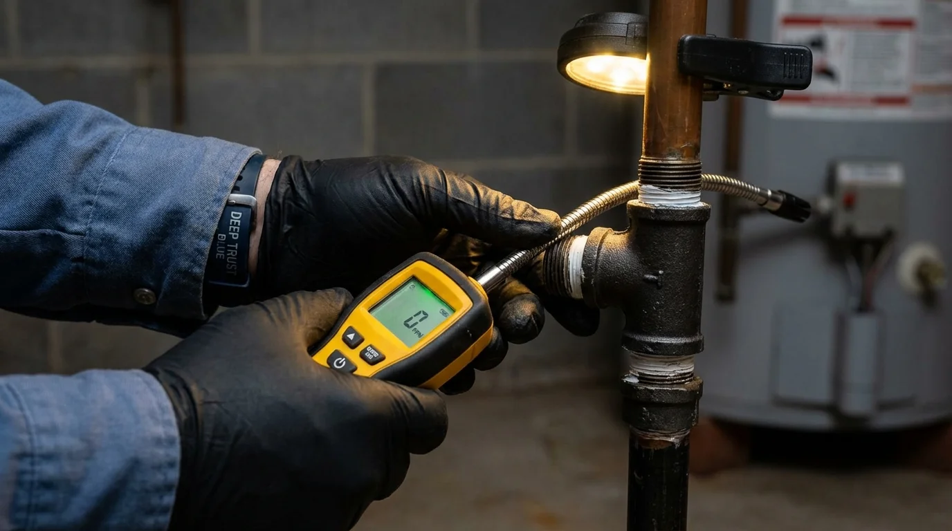 Gas leak detection with electronic sniffer by Johns Plumbing LLC in Ashford