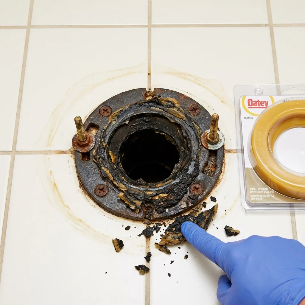 Failed wax ring showing water seepage at the base of a toilet in a Ashford, AL home